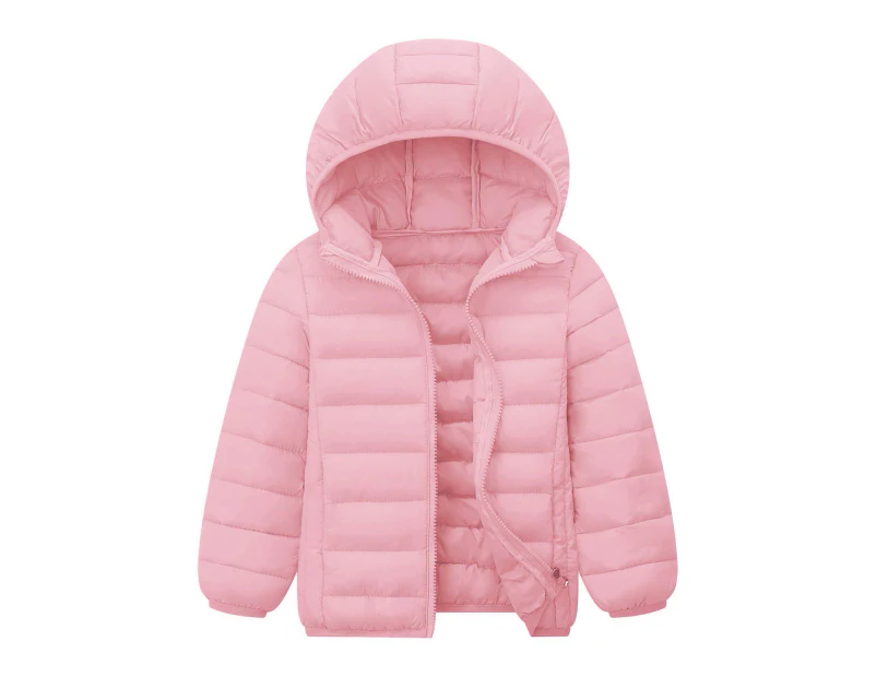 KIDS PINK LIGHT WEIGHT HOODED PUFFER JACKET - PINK