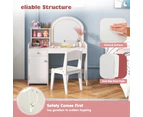 Costway Kids Vanity Dressing Playset Pretend Makeup Table & Chair Set w/Acrylic Mirror&2-Color LED&Storage White