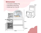 Costway Kids Vanity Dressing Playset Pretend Makeup Table & Chair Set w/Acrylic Mirror&2-Color LED&Storage White