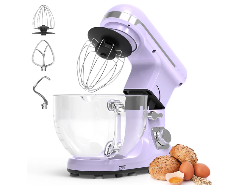 ADVWIN Purple Stand Mixer, 5.5L Kitchen Food Mixer, 1400W 6 Speed Electric Mixer with Tilt Head Pulse, Home Stand Mixer for Housewives