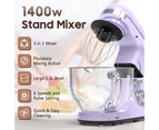 ADVWIN Purple Stand Mixer, 5.5L Kitchen Food Mixer, 1400W 6 Speed Electric Mixer with Tilt Head Pulse, Home Stand Mixer for Housewives