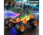 Remote Control Dinosaur Toy with Lights, Sounds, Spray and Rechargeable Electric All-Terrain RC Car for Boys and Kids