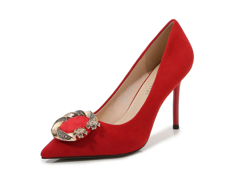 Women's Stiletto High Heels Closed Toe Heels Pumps Dress Shoes-red