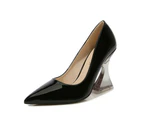 Women's Pumps Pointy Toe Heels Shoes Slip on Chunky Block Pumps-black