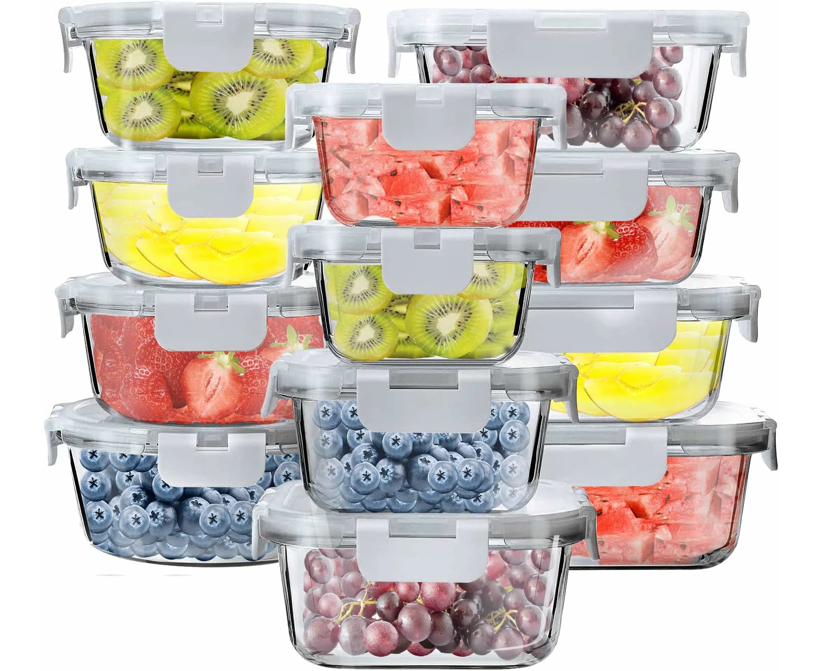 12 Pack Large Glass Food Storage Containers Set with Upgraded Snap Locking Lids,Glass Meal Prep Containers Set -BPA Free, Airtight Lunch Containers