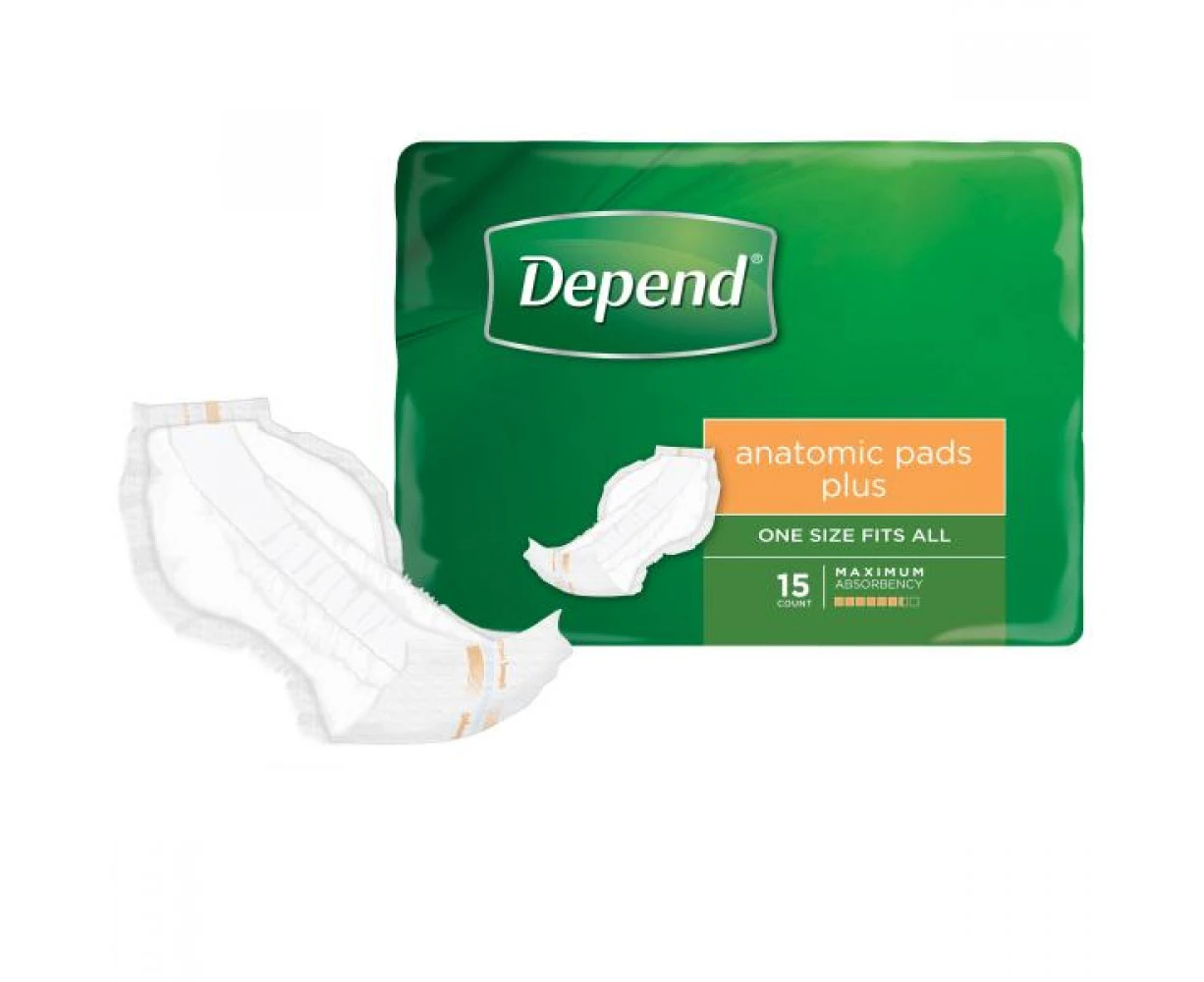 Depend Unisex Anatomic Pads Plus - White Carton (4 X 15Pk)