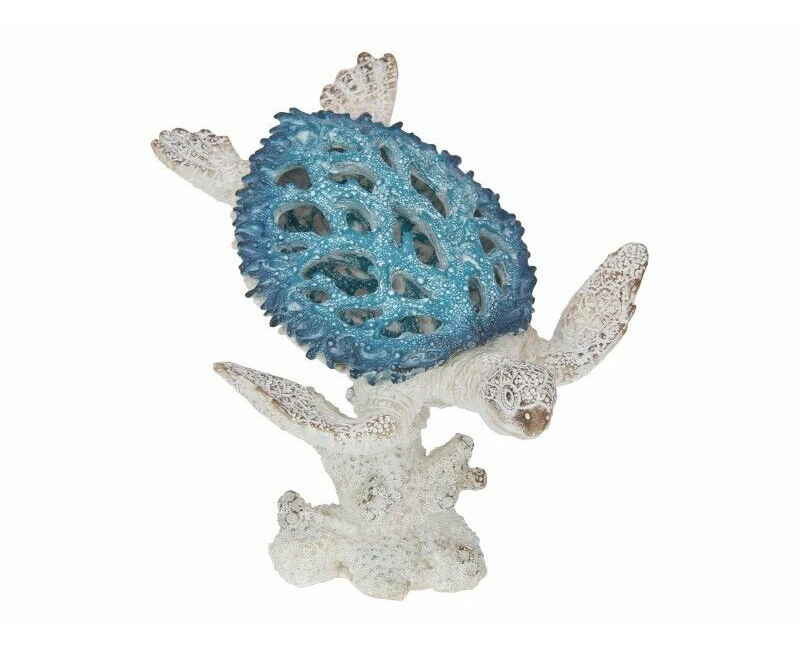 21cm Blue Turtle White Coral Decor Ocean Ornament Statue Figurine Sculpture Gift