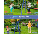 Costway 4-in-1 Kids Swing Set Carbon Steel Swing Stand w/ 1 Basketball Hoop/Climbing Ladder/Belt Swing