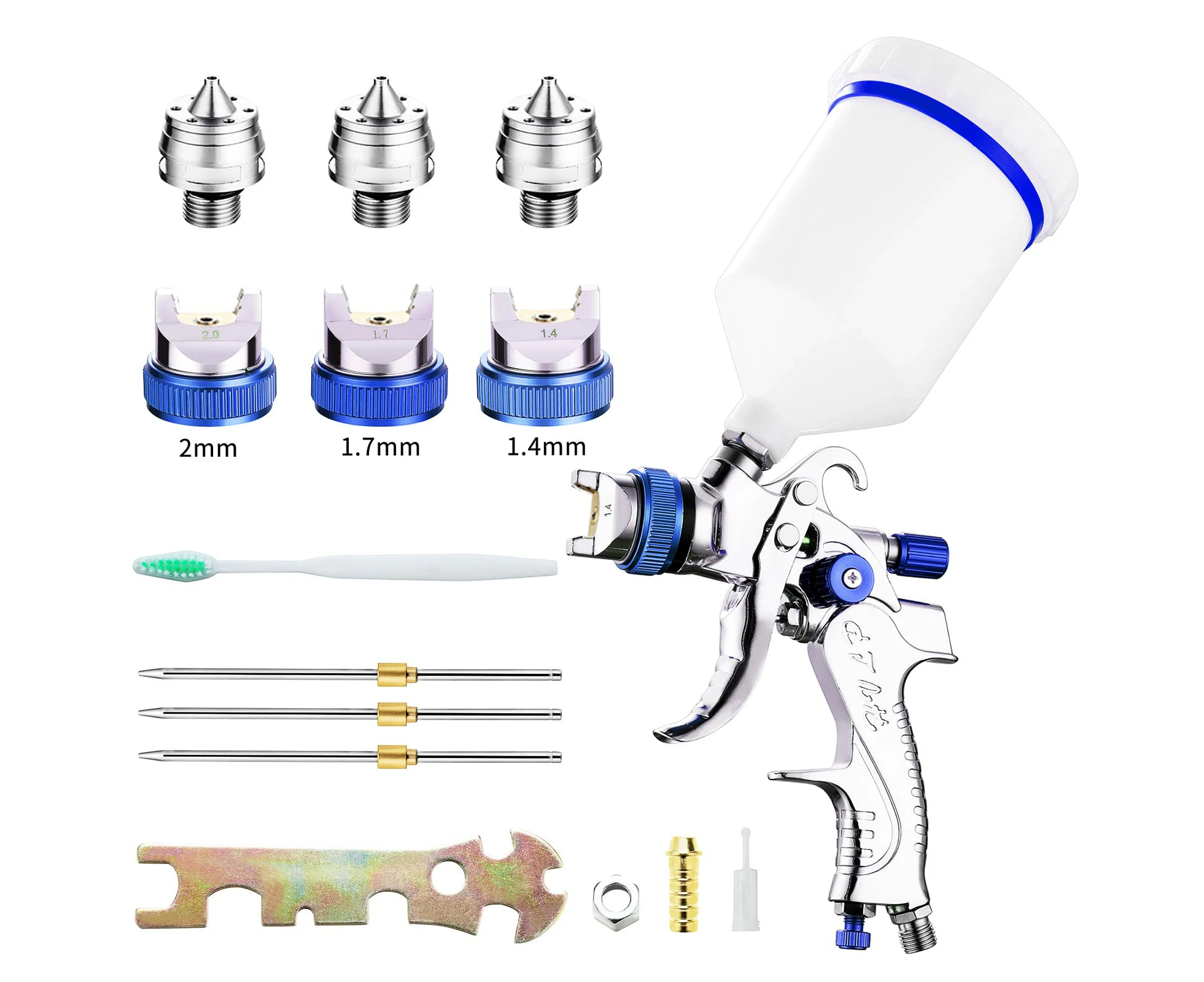 Spray Gun Kit, Professional Automotive Spray Paint Gun, Gravity Feed Air Spray Gun Set with 3 Nozzles (1.4mm 1.7mm 2.0mm) and 600cc Cup