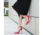 Women's Stiletto Heel Pumps Ladies Closed Pointed Toe Ankle Strap Dress Shoes-Apricot color