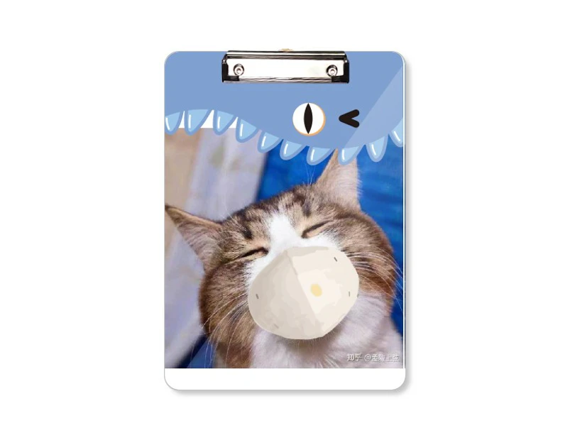 Sleepy Squinting Head Pet Cat Face Teeth Notepad Clipboard Folder File Backing Letter A4