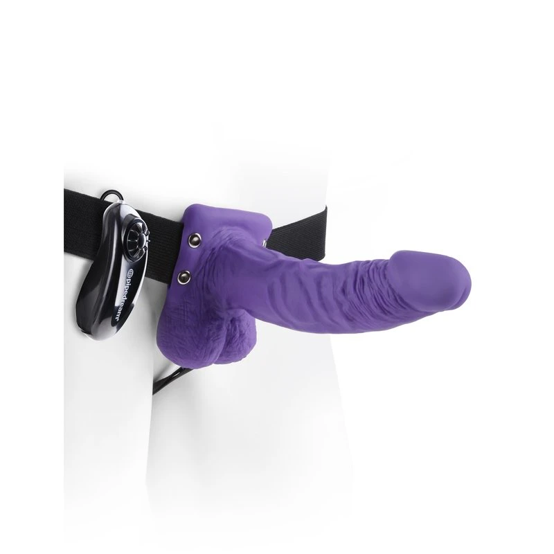 PipeDream Fetish Fantasy - 7 Inch Vibrating Hollow Strap-On Vibrator With Balls - Purple