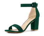 Allegra K Ankle Strap Chunky Block Heel Sandals Green