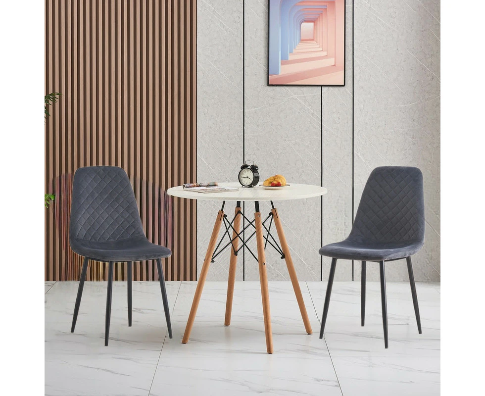 AINPECCA 80CM White Round Dining Table and Chair Set Cafe Office Grey Upholstered Velvet Chair Eames Replica Eiffel Wood Legs DSW