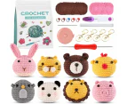 8PCS Crochet Kit for Beginners, Crochet Animal Kit for Adults and Kids, Beginner Crochet Kit for Gifts, Learn to Crochet Kits