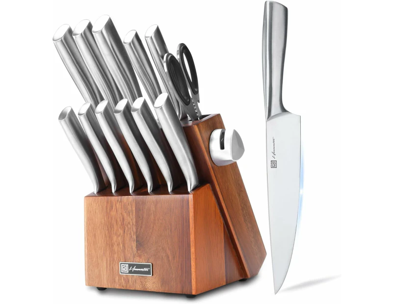 13-Piece Stainless Steel Kitchen Knife Set with Acacia Block and Sharpener