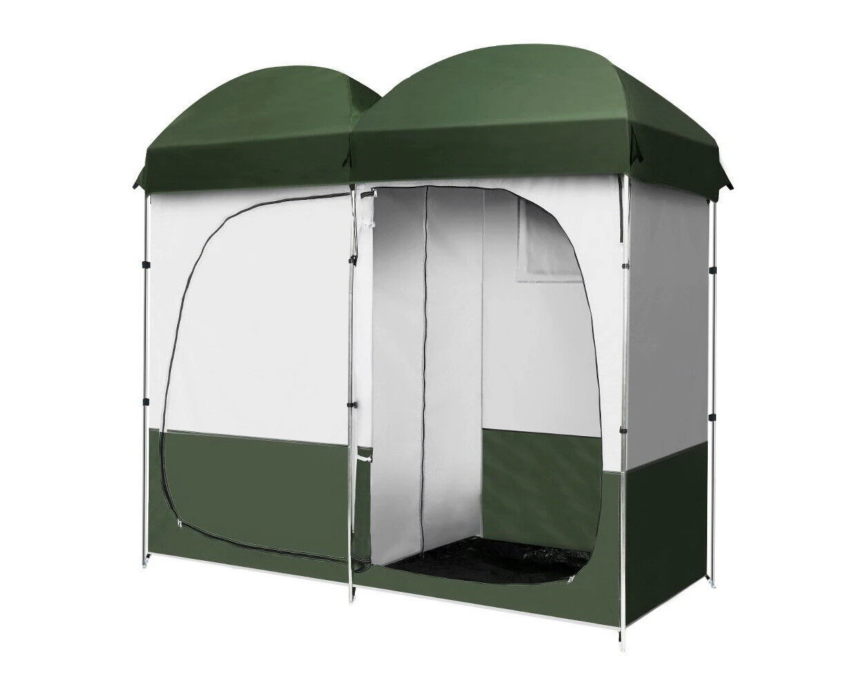 Double Camping Shower Toilet Tent Outdoor Portable Change Room Green