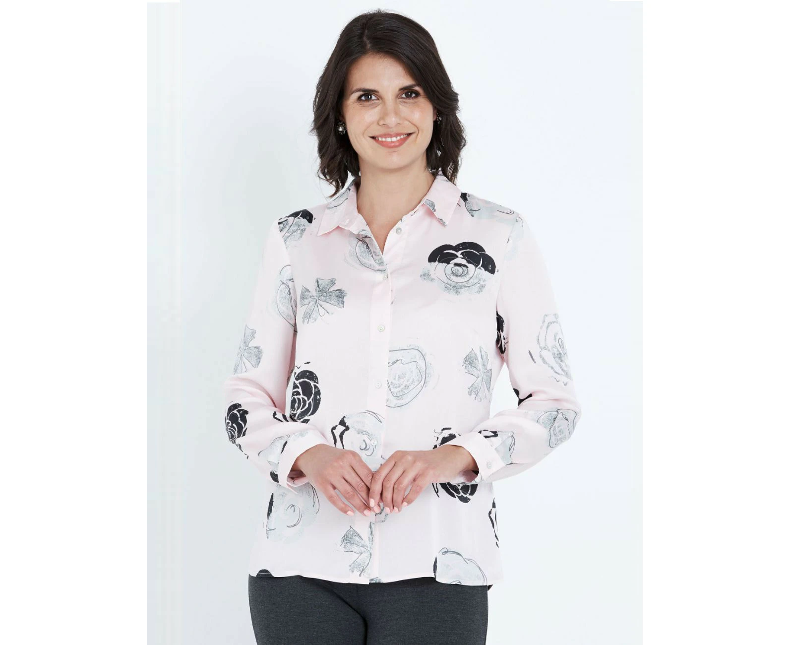 NONI B - Womens Tops -  Long Sleeve Textured Floral Shirt - Pink