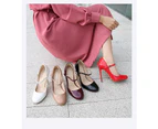 Women's Strap Pumps Closed Toe Stiletto High Heels Shoes-Apricot color