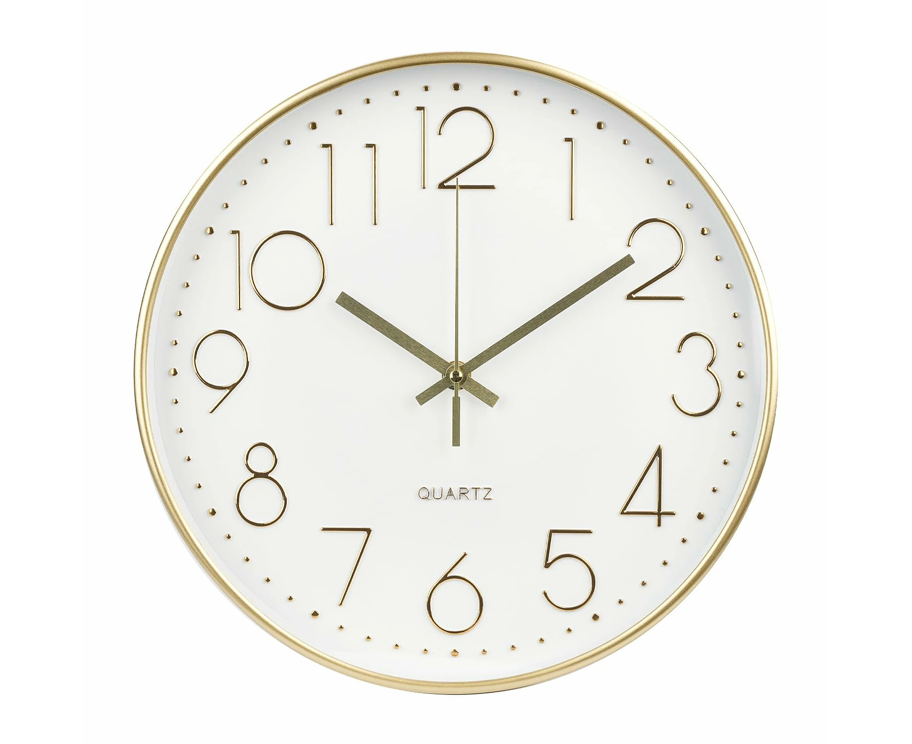 Wall Clock 12 Inch Non-Ticking Silent Modern Simple Style Round Decor Clock Gold Stereoscopic Dial Quartz Wall Clocks for Home Office School Living