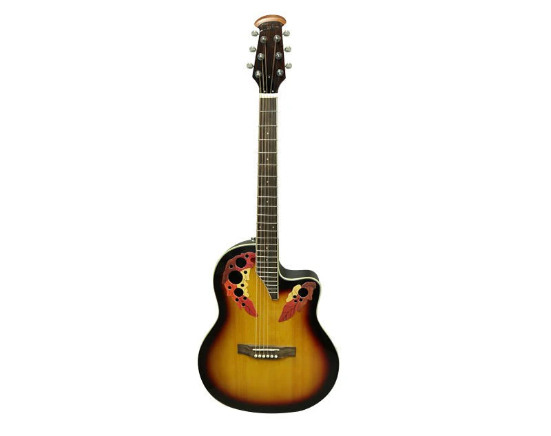 Freedom 41" Semi Acoustic Guitar Cutaway Round Back EQ Black 6 String PT- - Orange