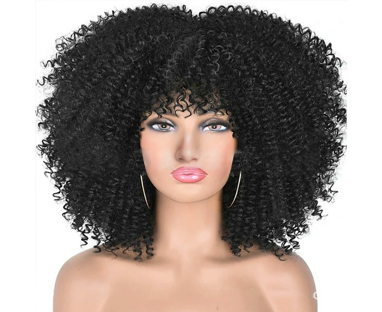 Short Curly Wigs Big Curly Wigs for Black Women Afro Curly Wigs with Bangs Synthetic Curly Hair Wig-Black 809