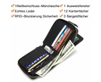 Men Wallet Genuine Leather RFID Blocking Bifold Wallet with ID Window Zip Coin Pocket Black