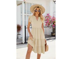 Women's Summer Dresses Short Sleeves Ruffle Sleeve V Neck Flowy Mini Dress-Wine red