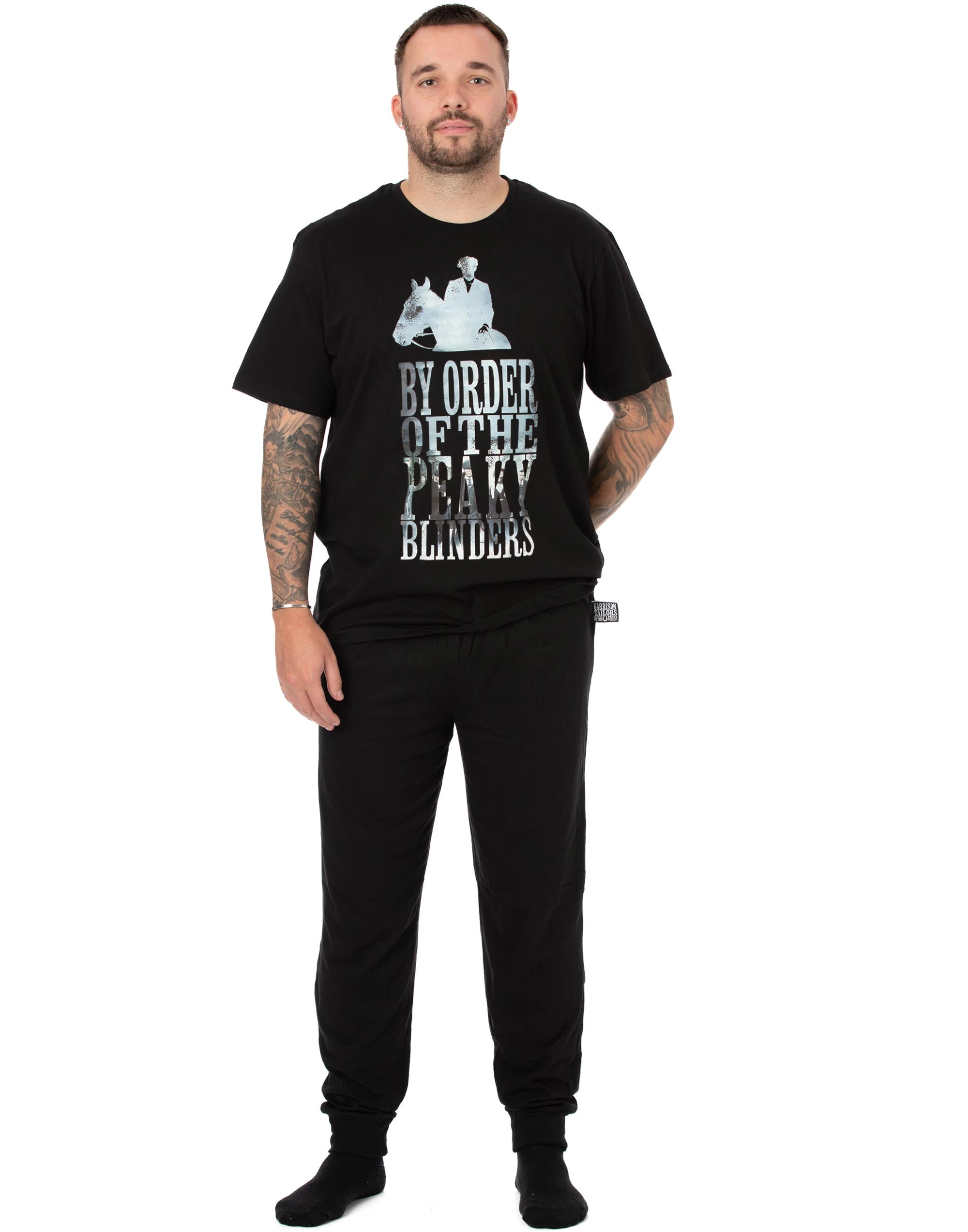 Peaky Blinders Mens Short Sleeve Long Leg Pyjama Set (Black)