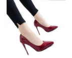 Women's Pumps Pointy Toe Dress Shoes Slip on Stiletto Pumps-Wine red