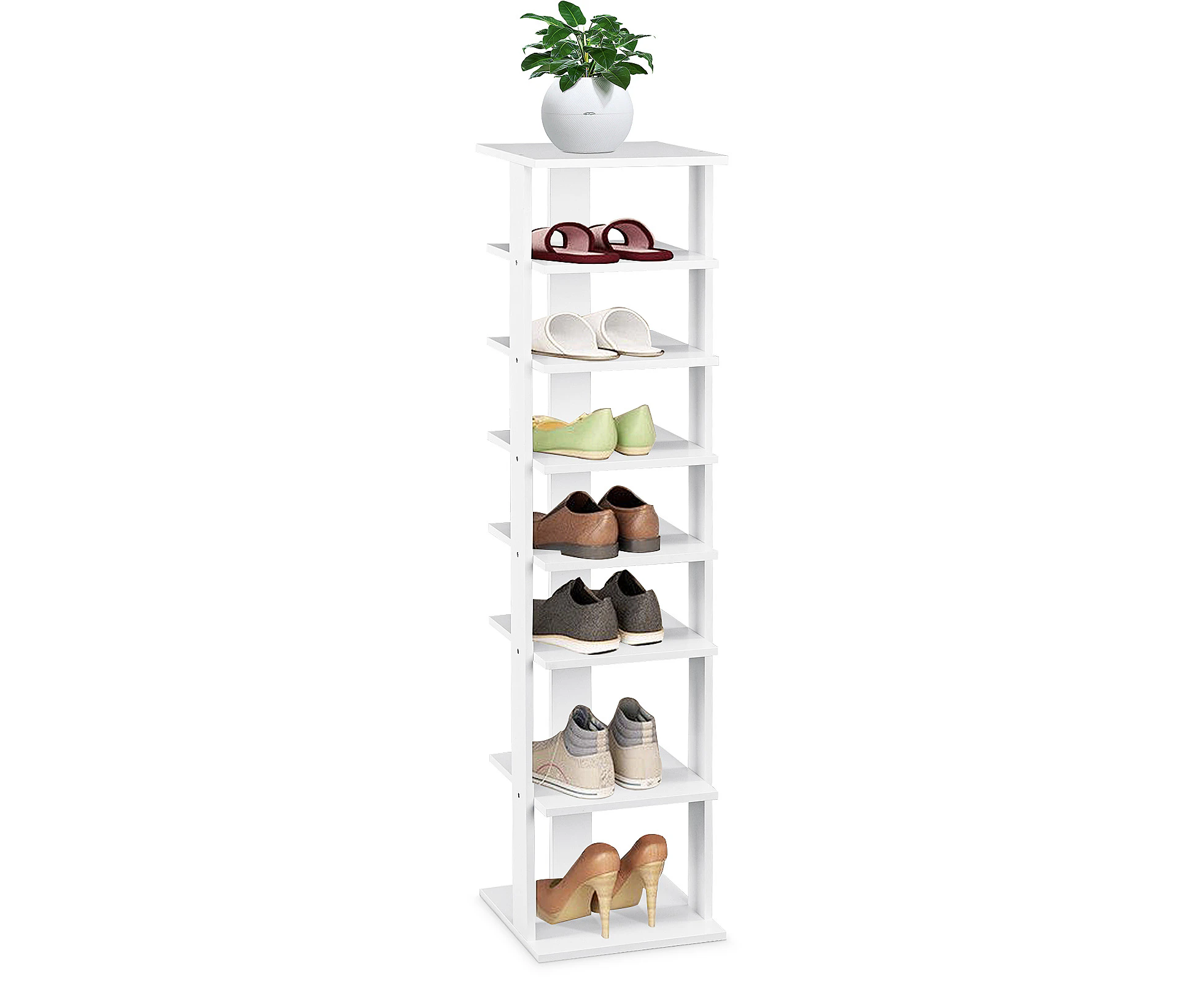 Shoe Rack 7-Tier Narrow Corner Shoes Storage Organizer Wooden Shelves