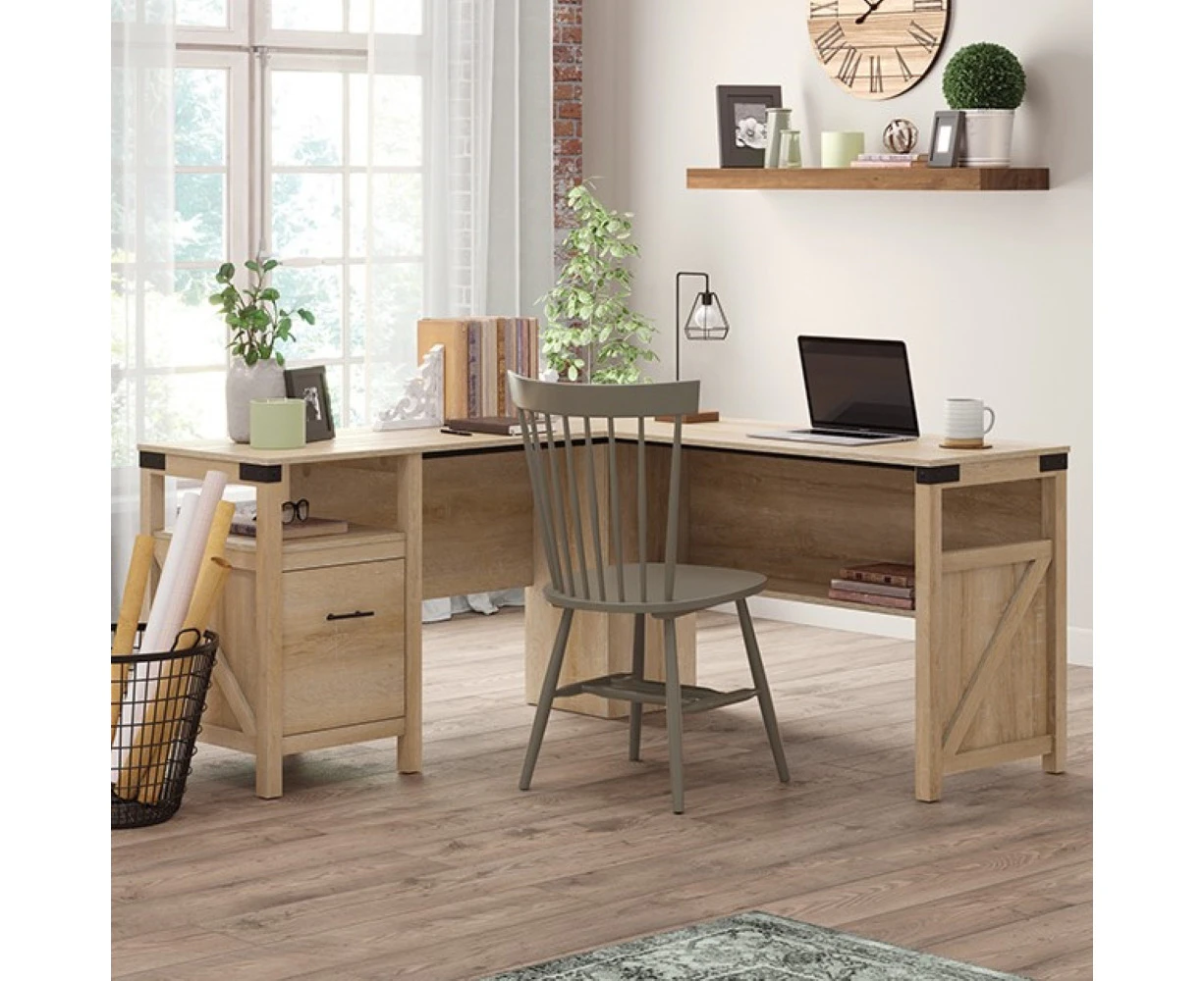 Sauder Bridge Acre L-Shaped Corner Desk Orchard Oak