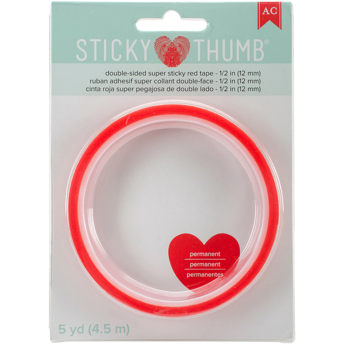 Sticky Thumb Double-Sided Super Sticky Red Tape .5"x5yd*