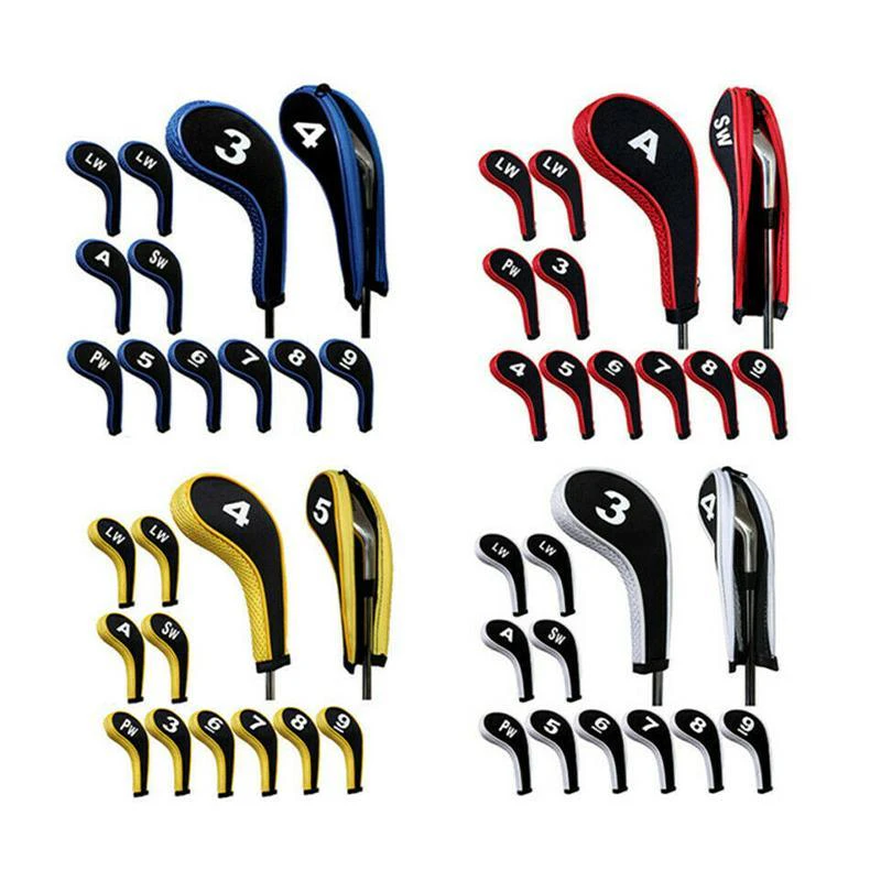 12Pcs Golf Head Cover Iron Putter Driver Headcover Protective Set Club Covers - Black