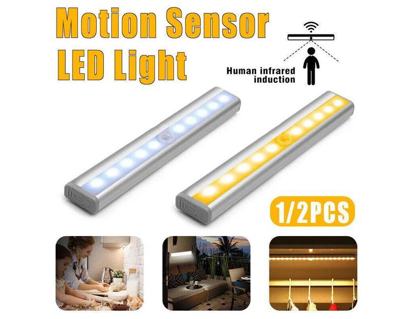 LED Motion Sensor Light PIR Cordless Night Light Closet Stair Battery Powered Cool White