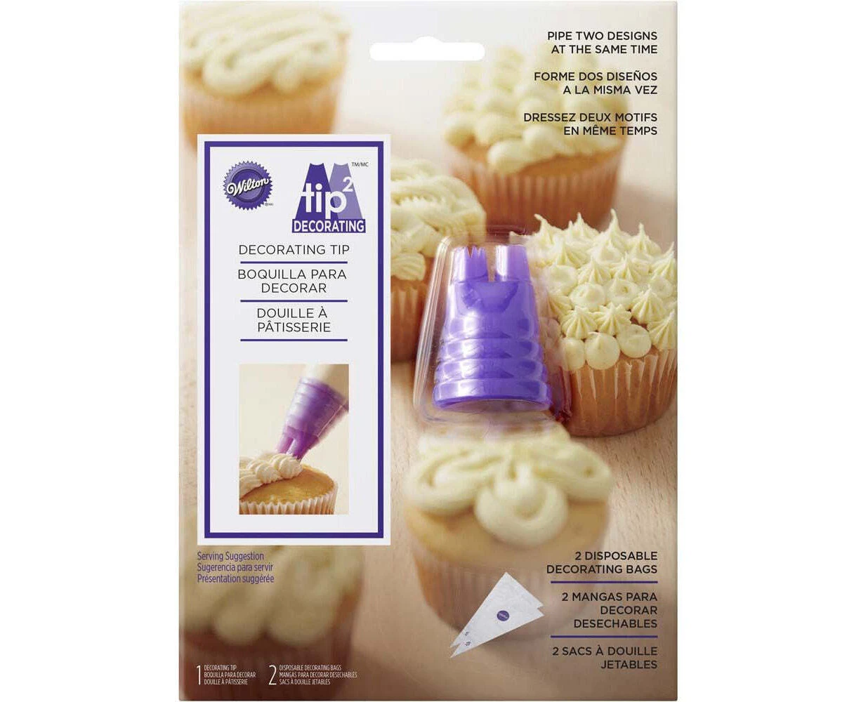 Wilton Plastic Round/Star Duo Piping Tip Nozzle w/ 2x Disposable Bags Purple