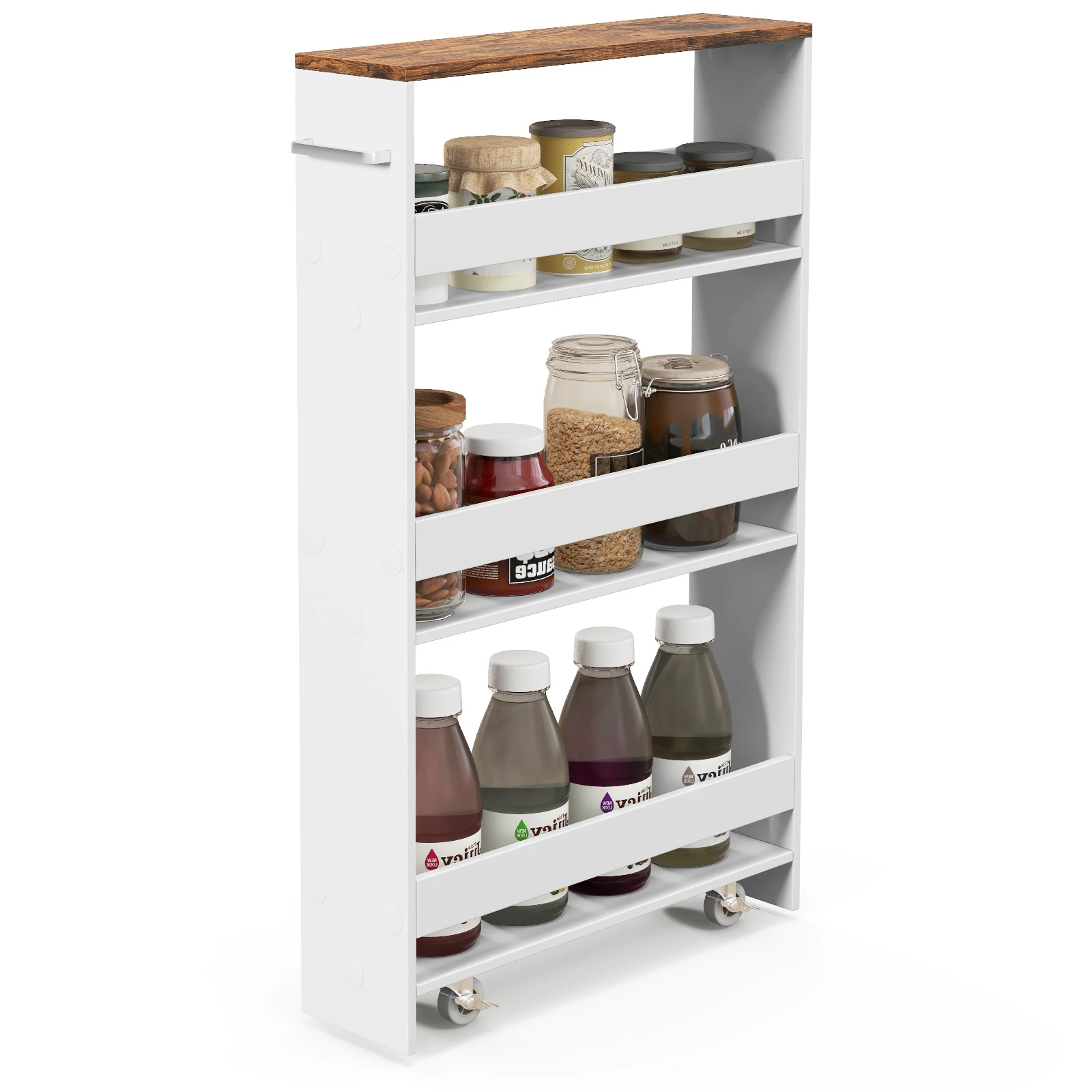 Costway 4-Tier Kitchen Storage Cart Mobile Utility Trolley w/Handle & Open Shelves Laundry Bathroom