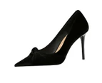 Women's Suede Stiletto High Heels Pointy Toe Slip On Pumps -black