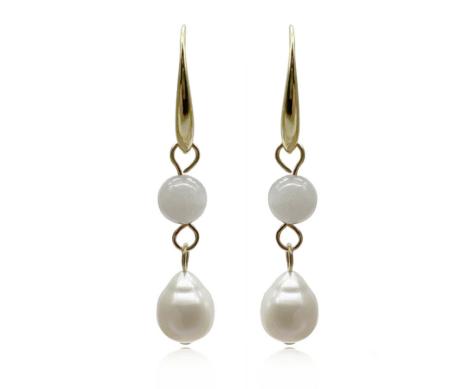 Georgiadis 6mm Moonstone & Baroque Pearl Dangling Earrings.