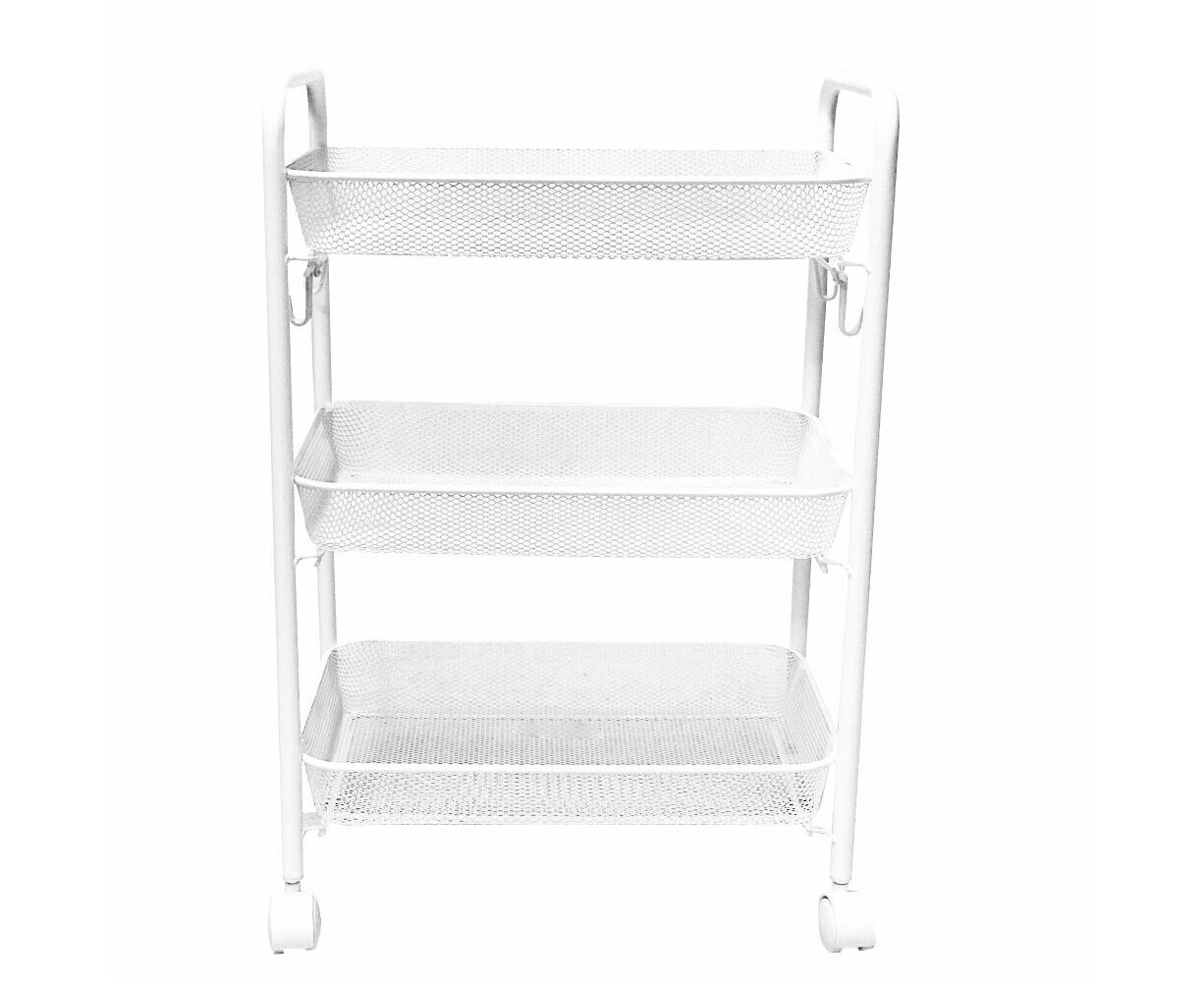 3 Tier Removable Kitchen Trolley Rack Holder Storage Shelf Organizer Wheels White