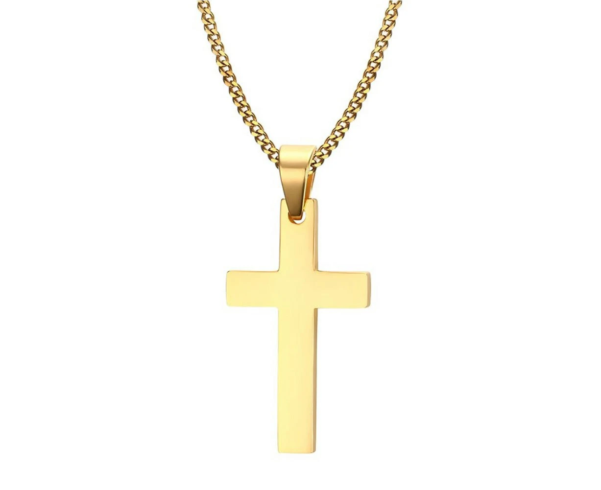 Simple Stainless Steel Necklace Chain Cross Pendant Necklace for Men, Women Jewelry Golden