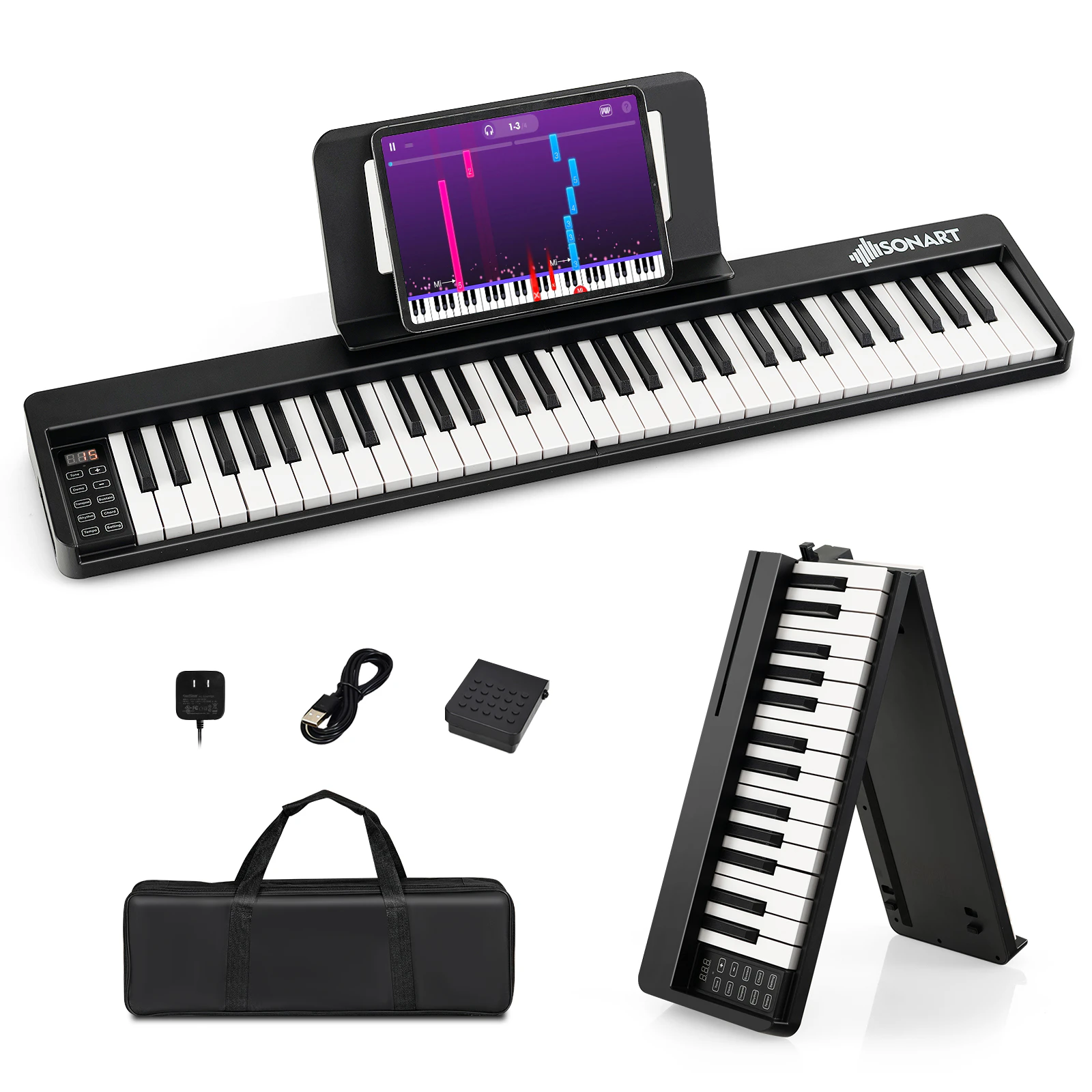 Costway 61-Key Electronic Keyboard Folding Digital Piano w/Carry Bag & Music Stand USB/Bluetooth/APP