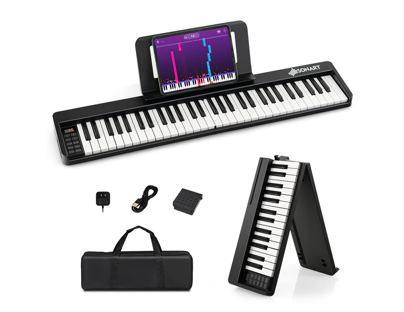 Costway 61-Key Electronic Keyboard Folding Digital Piano w/Carry Bag & Music Stand USB/Bluetooth/APP