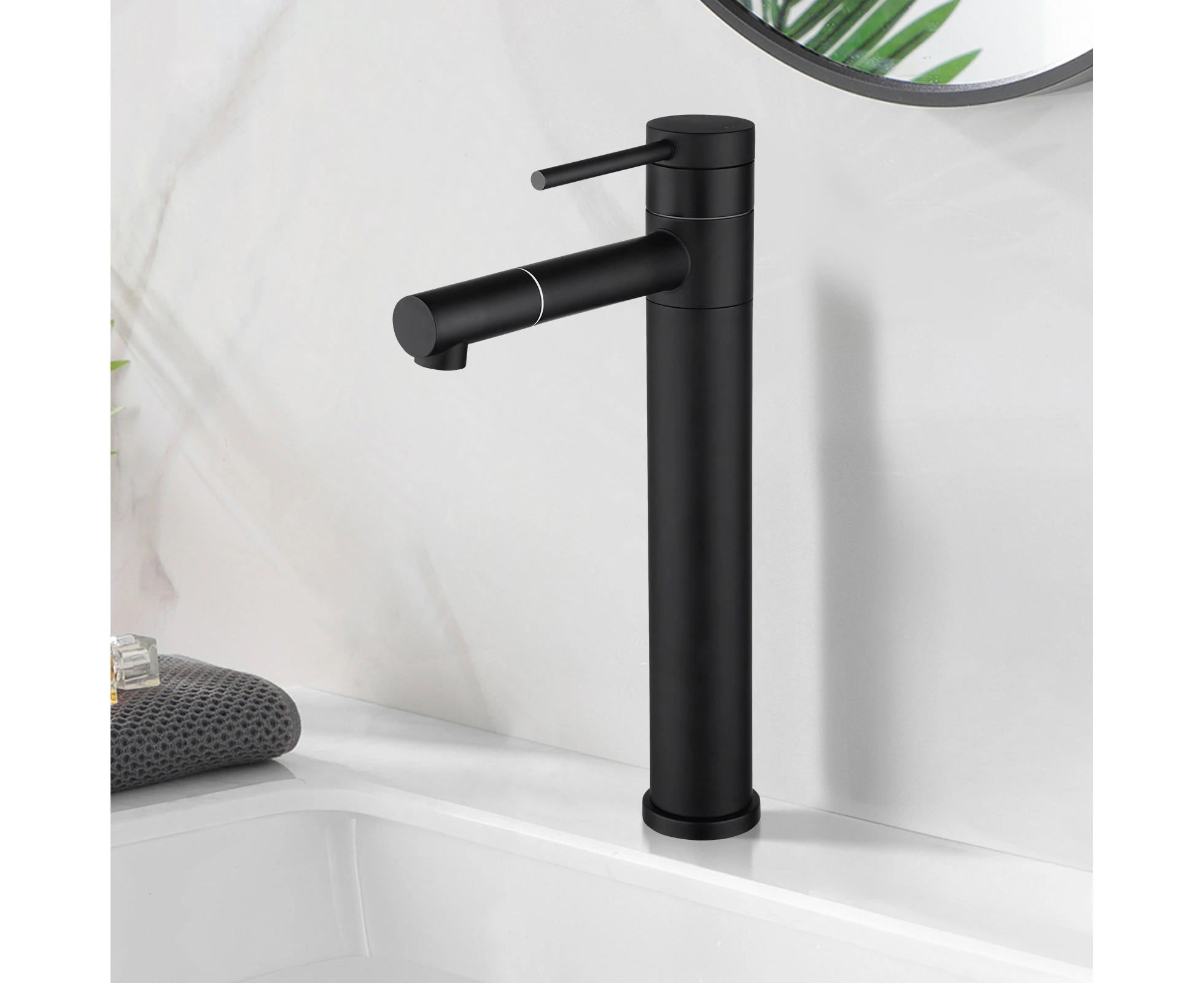 Basin Mixer Tap Tall Swivel Spout tap Bathroom Vanity Sink Faucets Laundry Round Black