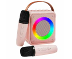 Mini Karaoke Machine for Kids Adults, Portable Bluetooth Speaker with 2 Wireless Microphones, Microphone Speaker Set with LED Disco Lights for Home