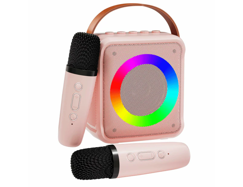 Mini Karaoke Machine for Kids Adults, Portable Bluetooth Speaker with 2 Wireless Microphones, Microphone Speaker Set with LED Disco Lights for Home