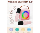 Mini Karaoke Machine for Kids Adults, Portable Bluetooth Speaker with 2 Wireless Microphones, Microphone Speaker Set with LED Disco Lights for Home