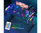 Advwin Gaming Office Desk RGB LED Carbon Fiber Gamer Workstation Study Table 120cm