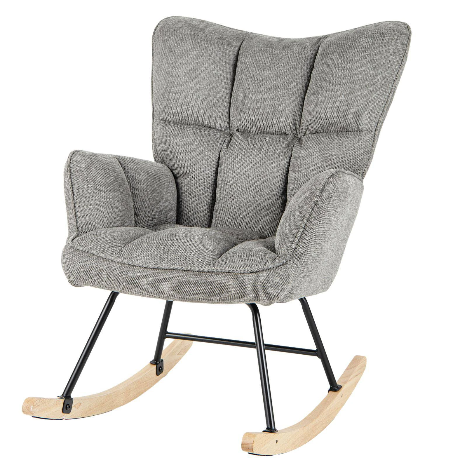 Costway Rocking Chair Upholstered Sofa Linen Nursery Armchair Living Home Balcony Furniture Grey