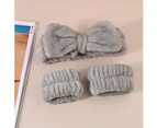3Pcs Spa Headband Wrist Washband Set for Washing Face, Bowknot Hairbands and Scrunchies Cuffs (Gray)